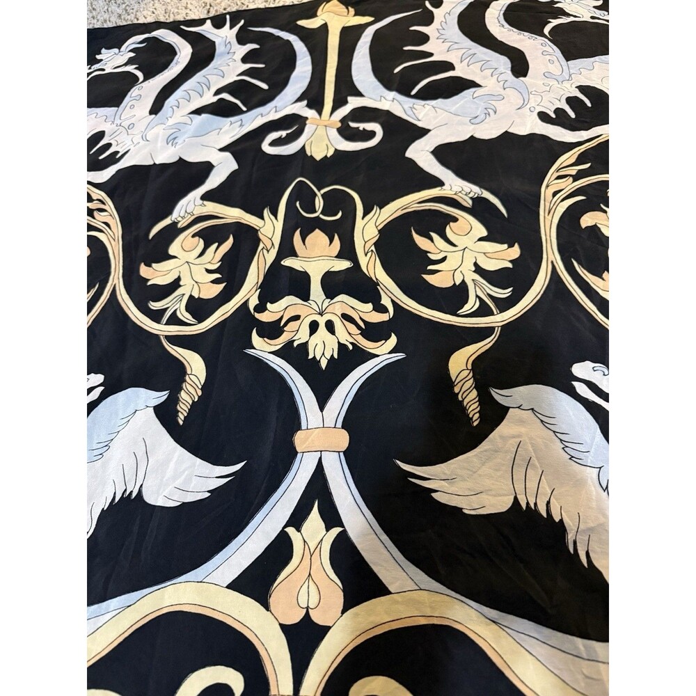 Winter Silks Pegasus & Dragon Print Scarf Black Square Scarf Mythical Motif - Picture 3 of 4